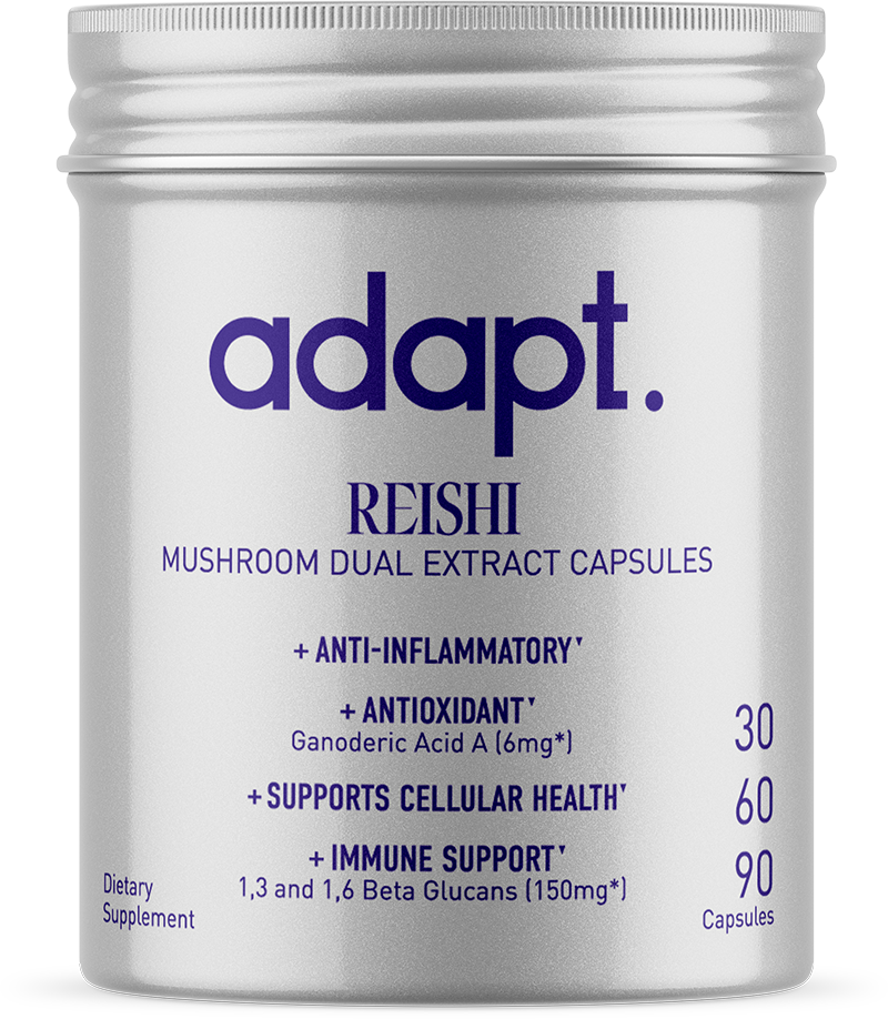 Reishi, also known as the "Mushroom of Immortality," has a long history of use in traditional medicine for its potential health-enhancing properties. Discover the benefits of Reishi with Adapt's potency measured products. Our Reishi supplements aim to support overall well-being, promote relaxation, and bolster the immune system. Every dose is verified to contain an active dose of ganoderic acid A, 1,3 and 1,6 beta-glucans, and adenosine. They are also known to contain sterols.†